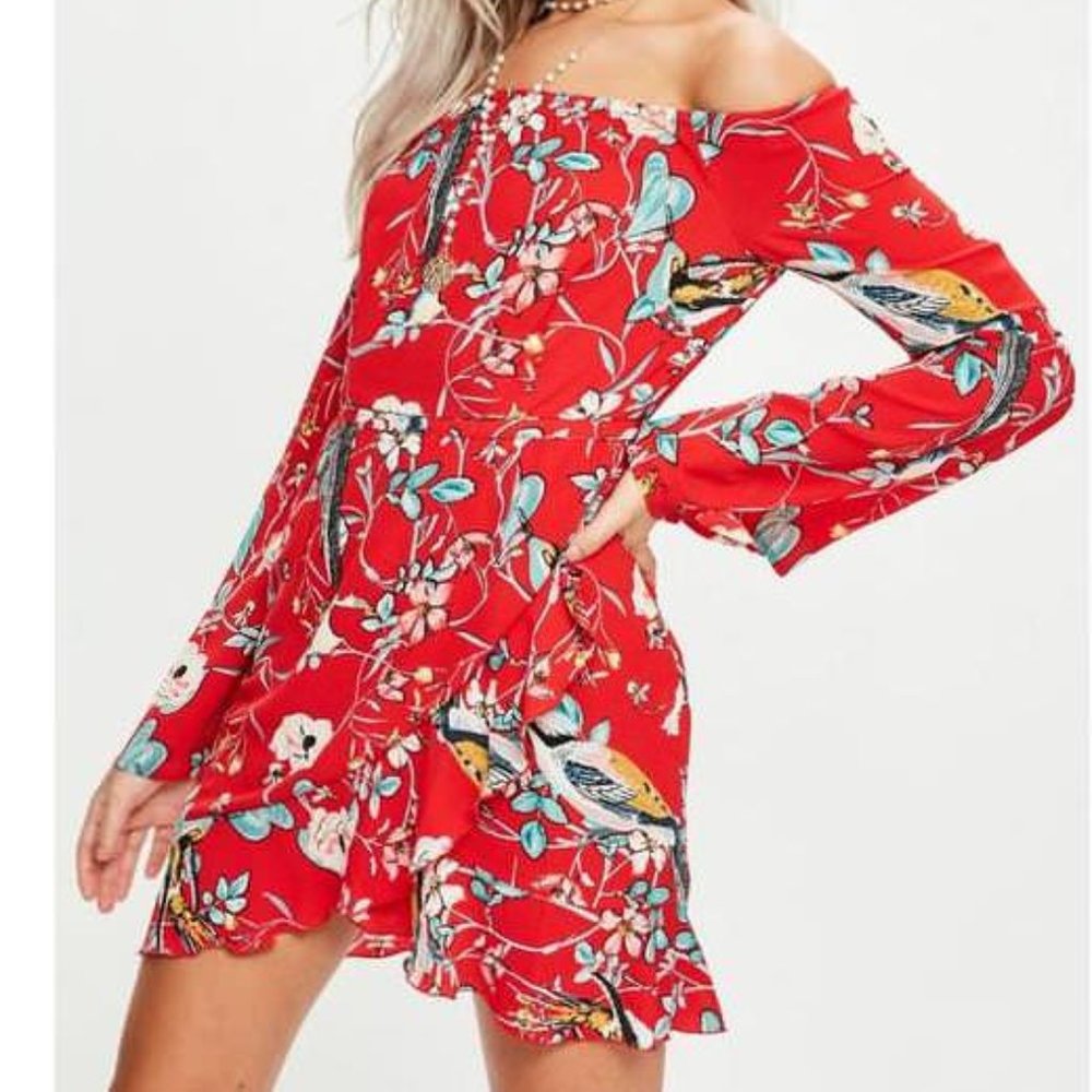Red Floral Missguided Sun Dress- NWT